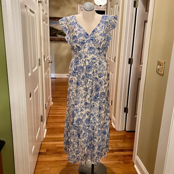 NWT Baltic Born Hampton Tie Back Chinoiserie Toile Blue White Maxi Dress Sz 1XL - Picture 8 of 12